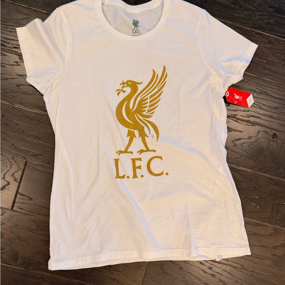 Liverpool Football Club Women's White Tee with Gold Logo